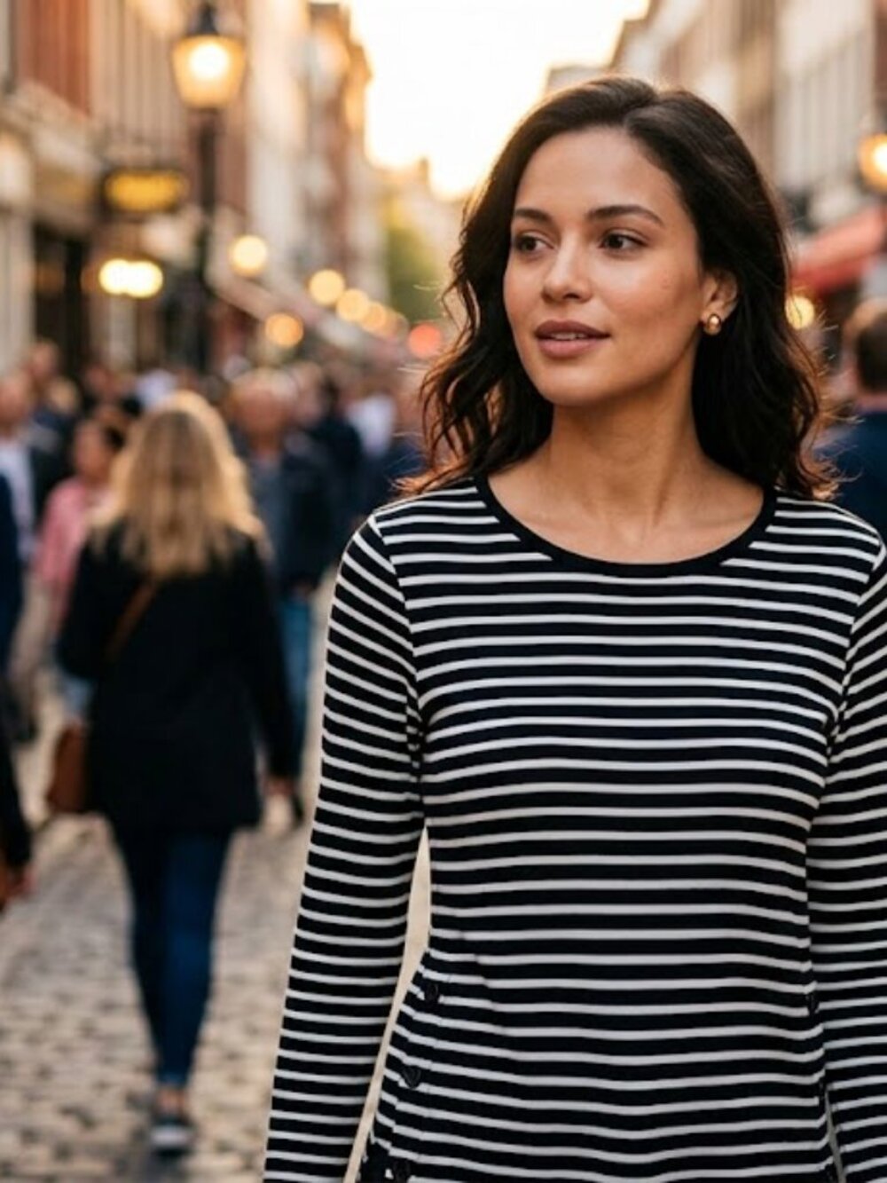 Cabi New black white striped top long sleeve Small